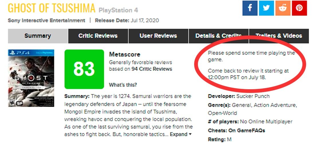 Esse jogo é melhor que Ghost of Tsushima segundo os usuários do metacritic?
