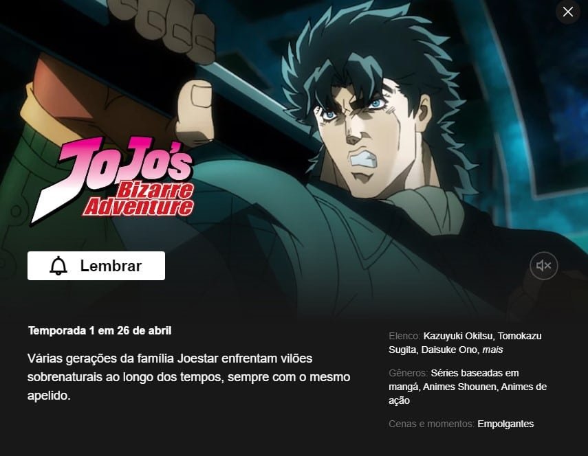 Primeira temporada de JoJo's Bizarre Adventure ganha data de estreia na  Netflix - NerdBunker