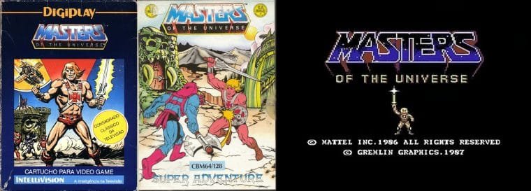 Capas dos games Masters of the Universe: The Power of He-Man, Masters of the Universe: Super Adventure e Masters of the Universe: The Arcade Game