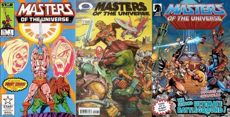 Capas das HQs de Masters of the Universe na Marvel, Image e Dark Horse (Divulgação)