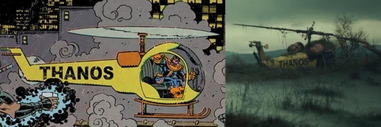 Helicóptero de Thanos nas HQs e na série Loki (Divulgação/Marvel)