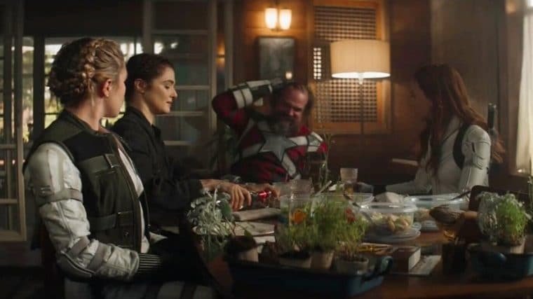 Florence Pugh, Rachel Weisz, David Harbour e Scarlett Johansson em Viúva Negra (Divulgação/Marvel)
