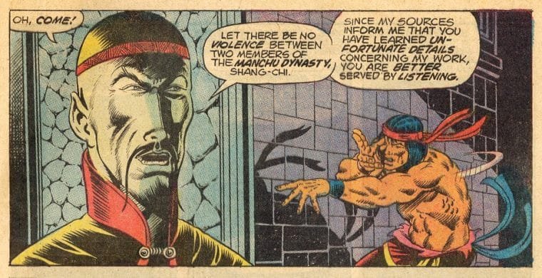 Trecho da HQ Special Marvel Edition #15 com Shang-Chi e Fu Manchu (Divulgação)