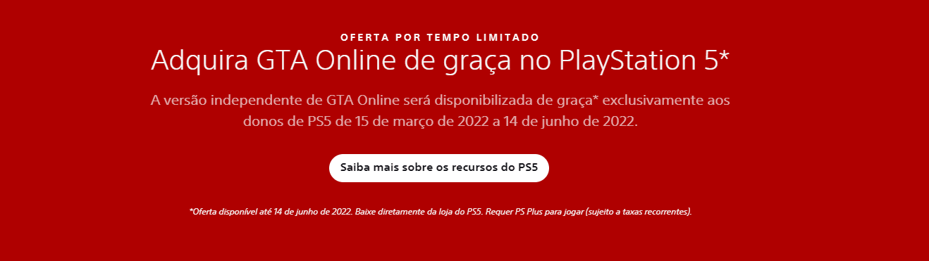 GTA V Online pode ser baixado de graça no PS5 até 14/06