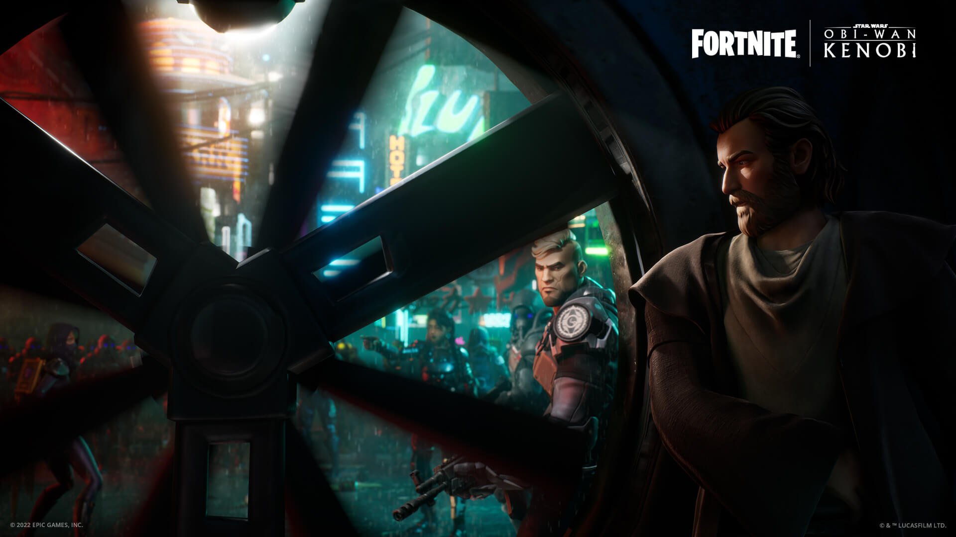 Obi-Wan Kenobi em tela de fundo de Fortnite