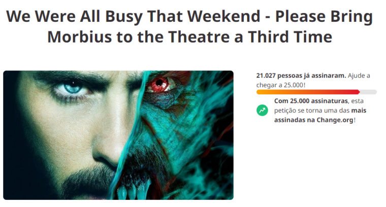 Abaixo-assinado para relançamento de Morbius nos cinemas dos EUA