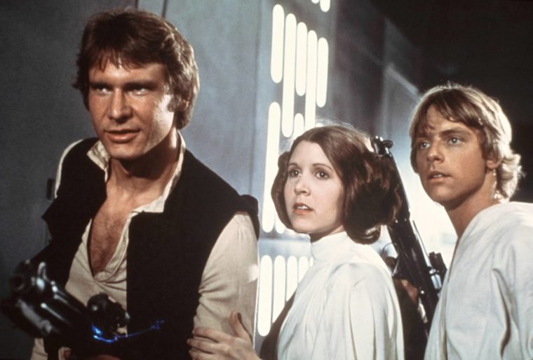 Han Solo, Princesa Leia e Luke Skywalker em Star Wars