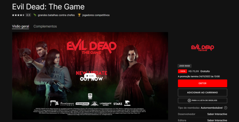 Evil Dead: The Game está gratuito para PC; resgate aqui